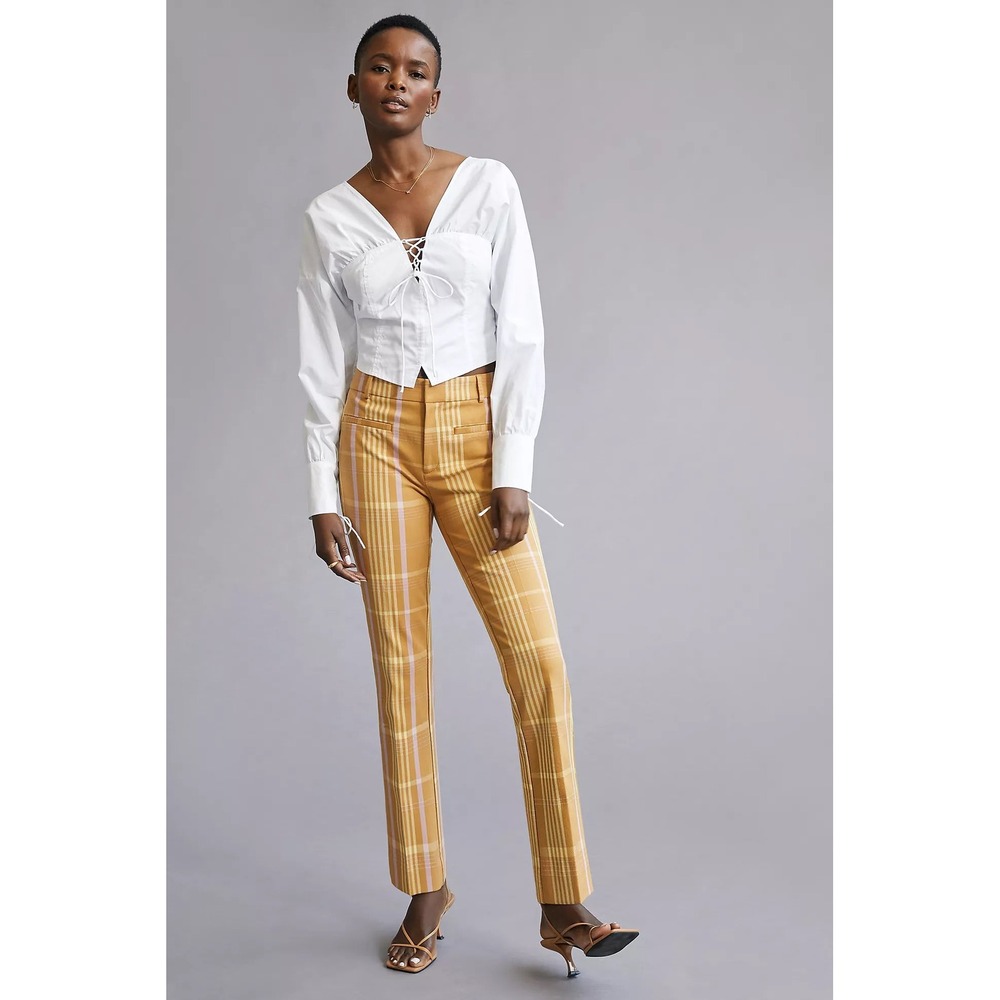 Anthropologie Essential Plaid Maeve Kick-Flare Pants Size 8 Retro Preppy Career